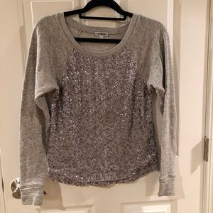 Express baseball tee sweatshirt w sequins